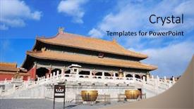  Presentation with audience - Presentation theme featuring qianqinggong palace of heavenly purity background and a light blue colored foreground