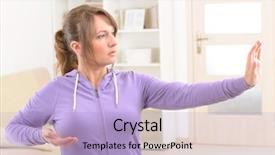  Presentation with tai chi - Audience pleasing theme consisting of qigong - beautiful woman doing qi gong backdrop and a  colored foreground