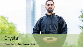  Presentation with qigong - Beautiful slide set featuring qigong - man meditating doing martial arts backdrop and a mint green colored foreground