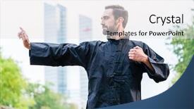  Presentation with qigong - Colorful slide set enhanced with qigong - martial arts sportsman practicing karate backdrop and a  colored foreground