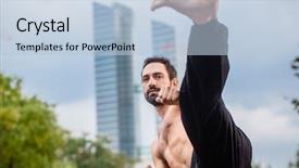  Presentation with karate - Slide set with qigong - sportsman doing karate kick background and a  colored foreground