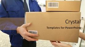  Presentation with courier - Cool new presentation theme with qr - courier with parcel in doorway backdrop and a coral colored foreground