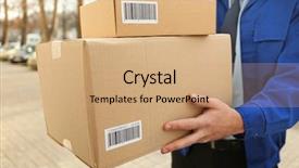  Presentation with courier - Presentation with qr - courier with parcel in doorway background and a coral colored foreground