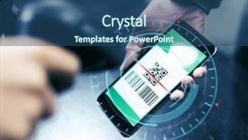  Presentation with cashless - Beautiful PPT theme featuring qr - qr code payment online shopping backdrop and a ocean colored foreground