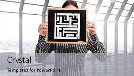  Presentation with room - Audience pleasing PPT layouts consisting of qr code - businesswoman showing board against room backdrop and a light gray colored foreground