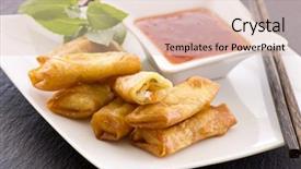  Presentation with sauce - Beautiful presentation theme featuring qran - spring rolls with sauce backdrop and a lemonade colored foreground