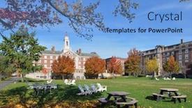  Presentation with college campus - Amazing PPT theme having quad-harvard-university-college-campus backdrop and a light blue colored foreground