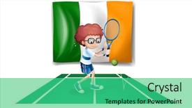  Presentation with tennis - Colorful slide deck enhanced with shopping cart over browser address bar as round platform pedestal on a white background 3d rendering backdrop and a light gray colored foreground