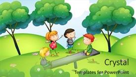  Presentation with kids playing - Slide set consisting of quadrilaterals - illustration of a group background and a yellow colored foreground