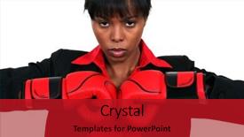  Presentation with boxing - PPT layouts enhanced with quadrilaterals - woman with boxing gloves background and a crimson colored foreground