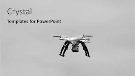  Presentation with camera drone - PPT theme with quadrocopter-drone-flies-with-mounted background and a light gray colored foreground