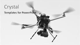  Presentation with camera drone - Presentation theme having quadrocopter-drone-flies-with-mounted background and a light gray colored foreground