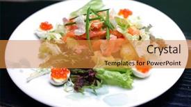  Presentation with salad packaging - PPT theme featuring quail egg - salmon salad background and a  colored foreground