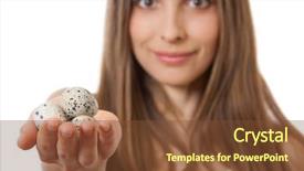  Presentation with quail - Beautiful PPT theme featuring quail eggs in female hands backdrop and a tawny brown colored foreground