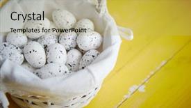  Presentation with easter basket - Audience pleasing PPT theme consisting of quail eggs in white wicker backdrop and a yellow colored foreground
