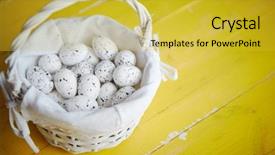  Presentation with easter basket - Presentation theme consisting of quail eggs in white wicker background and a yellow colored foreground