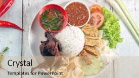  Presentation with quail - Colorful slide set enhanced with quail meat popular traditional malaysian backdrop and a coral colored foreground