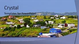  Presentation with newfoundland - Slides featuring quaint seaside fishing village background and a light blue colored foreground