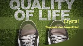  Presentation with quality life - Presentation featuring qualidade de vida trabalho - top view of sneakers background and a tawny brown colored foreground