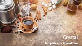  Presentation with cup cake - PPT theme featuring qualitative - crafting coffee in clay cup background and a coral colored foreground