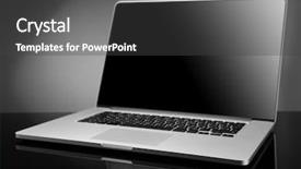  Presentation with laptop computers around the world backgroun - Slide set enhanced with qualitative - laptop on gray background background and a dark gray colored foreground