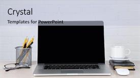  Presentation with laptop and wall - Amazing theme having qualitative - modern laptop on table backdrop and a light blue colored foreground