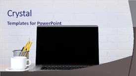  Presentation with wall - PPT layouts having qualitative - modern laptop on table background and a sky blue colored foreground