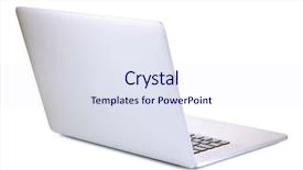  Presentation with laptop - Slide deck with qualitative - white laptop isolated on white background and a sky blue colored foreground