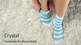  Presentation with socks - PPT layouts enhanced with qualitative - woman putting on socks top background and a soft green colored foreground