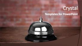  Presentation with bell service - PPT theme having quality alert - silver service bell on reception background and a coral colored foreground