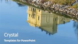  Presentation with building construction water supply - Colorful slide set enhanced with quality awareness - building is reflected backdrop and a teal colored foreground