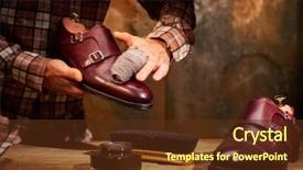  Presentation with shoes - Colorful slides enhanced with quality care - man shining shoes backdrop and a tawny brown colored foreground