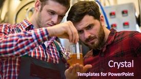  Presentation with testing - Colorful PPT layouts enhanced with quality control - brewers testing beer at brewery backdrop and a wine colored foreground