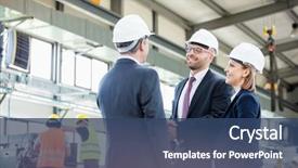  Presentation with shaking hands - Slides with quality control - businessmen shaking hands with workers background and a ocean colored foreground