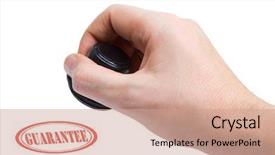  Presentation with stamp - PPT theme enhanced with quality control - hand and stamp guarantee isolated background and a coral colored foreground