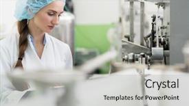  Presentation with lab coat - Slide deck featuring quality control - happy female employee wearing protective background and a light gray colored foreground