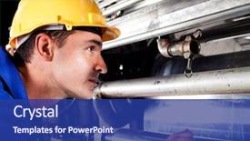  Presentation with machine operator - Audience pleasing theme consisting of quality control - industrial machine operator checking backdrop and a ocean colored foreground