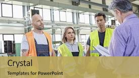  Presentation with inspector - Colorful theme enhanced with quality control - male inspector examining file backdrop and a yellow colored foreground