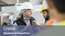  Presentation with inspector - Slides having quality control - male inspector having discussion background and a ocean colored foreground