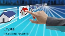  Presentation with new market - Colorful theme enhanced with quality control - man hand finding new property backdrop and a cyan colored foreground