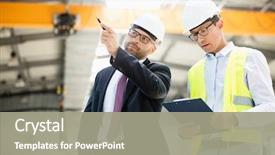  Presentation with discussion - Theme with quality control - mid adult businessman with supervisor background and a gray colored foreground