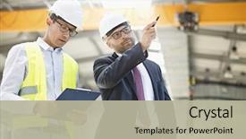  Presentation with discussion - Slide deck featuring quality control - mid adult businessman with supervisor background and a mint green colored foreground