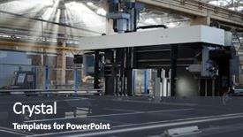  Presentation with powerful - Cool new PPT theme with quality control - new and powerful metalworking machine backdrop and a dark gray colored foreground