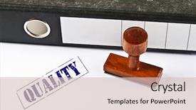  Presentation with quality control - Theme featuring quality control - quallity stamp on white paper background and a soft green colored foreground