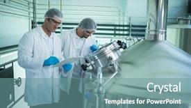  Presentation with tank - Cool new presentation theme with quality control - scientists discussing by storage tank backdrop and a seafoam green colored foreground