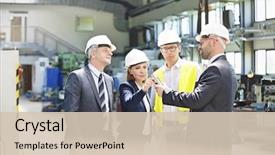  Presentation with team people hugging - Slides having quality control - team of business people examining background and a soft green colored foreground