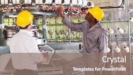  Presentation with weaving textile - Theme featuring quality control - textile factory manager and worker background and a gray colored foreground
