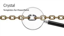  Presentation with magnifying glass - Audience pleasing slide set consisting of quality control - weak link in a chain backdrop and a white colored foreground