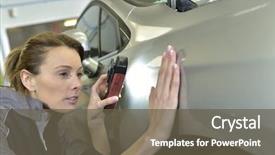  Presentation with working woman - PPT theme having quality control - woman technician working in auto background and a tawny brown colored foreground