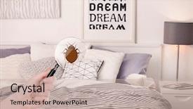  Presentation with magnifying glass - Colorful presentation theme enhanced with quality control - woman with magnifying glass detecting backdrop and a soft green colored foreground